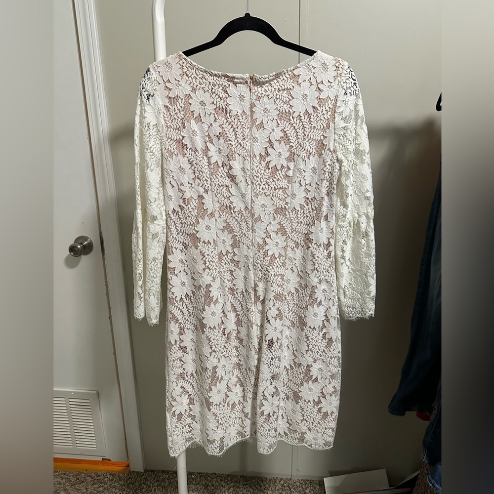 Jessica Howard Women’s White and Tan Lace Floral Long Sleeve Sheath Dress size 6 - Picture 5 of 8